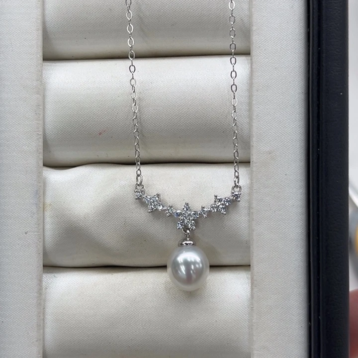 套链银S925镶嵌海水珍珠澳白8-9m 142号