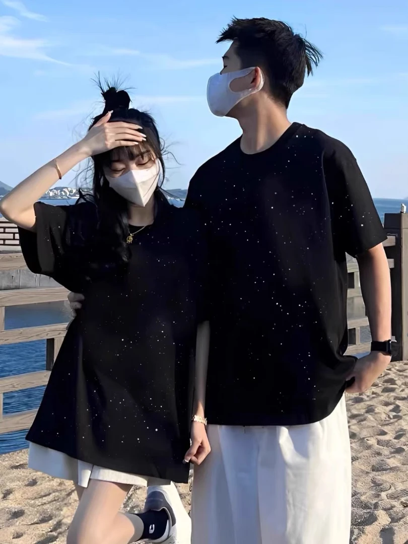 夏季星空设计感满天星短袖t恤男女同款A061