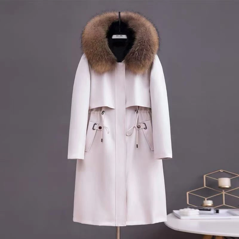 【若竹】海宁皮草女新款貉子毛领兔毛内胆秋冬中长款派克服HB2321