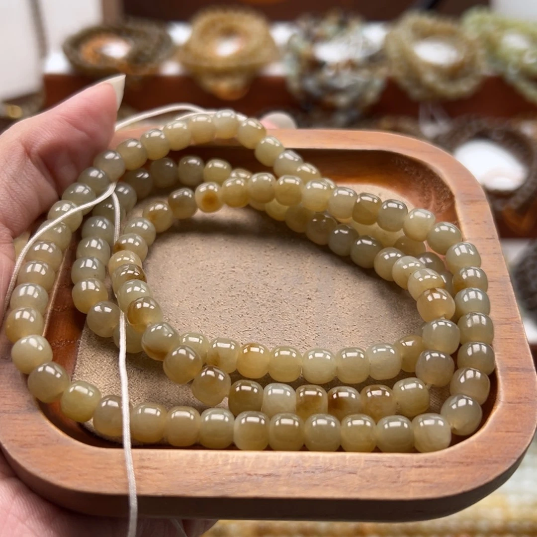 毛衣链未镶嵌和田玉珠串6*7mm