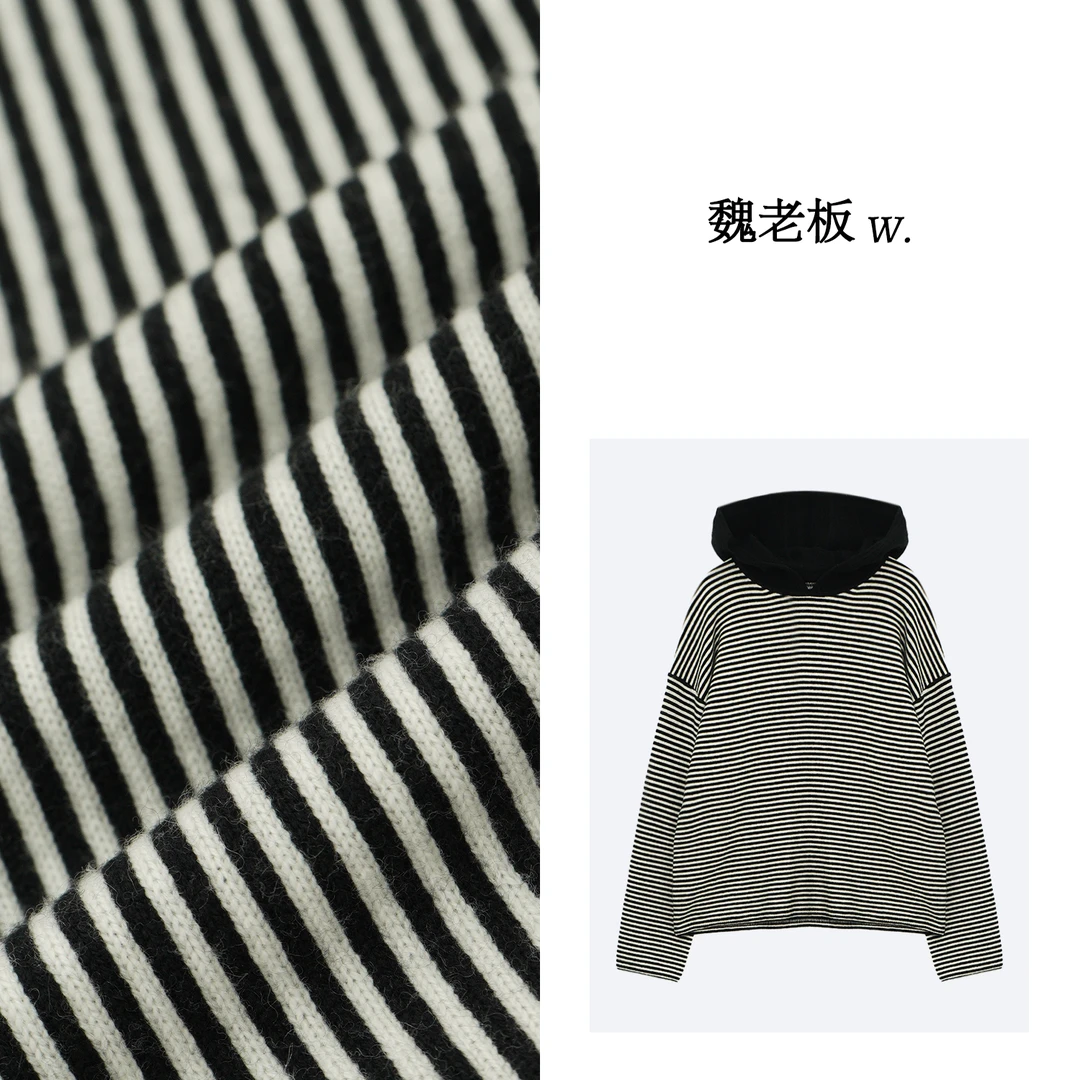 W.Diva【嫣然】高品质羊绒羊毛舒适撞色连帽长袖针织衫4Z0824022