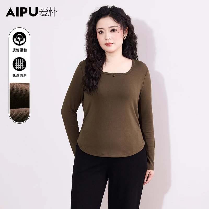 爱朴品牌大码女装春季新款洋气时尚显瘦遮肉高级感气质T恤女66277