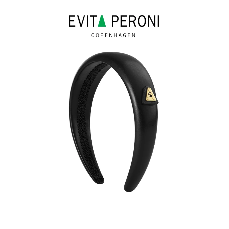 Evita Peroni/依慧达宽边皮质高颅顶黑色发箍时尚简约经典复古DB