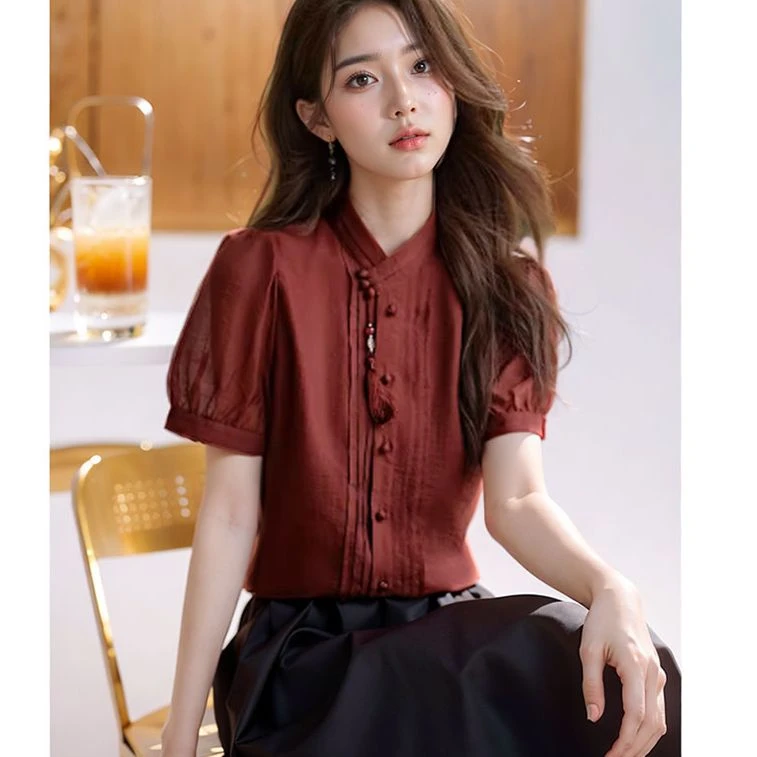 新中式雪纺衬衫女2025夏季时尚减龄气质盘扣小衫改良唐装短袖上衣
