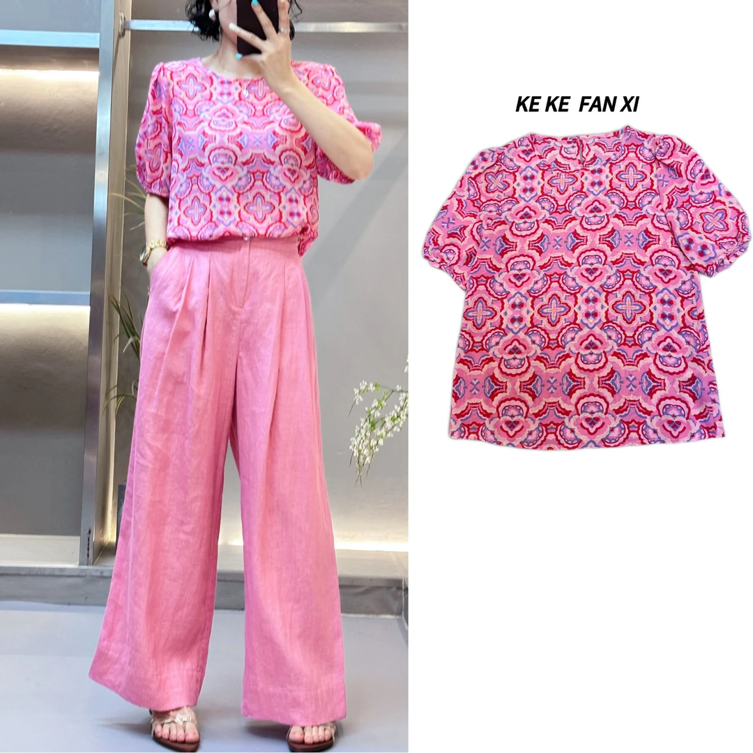 712粉色印花短袖T时尚洋气休闲夏季宽松百搭