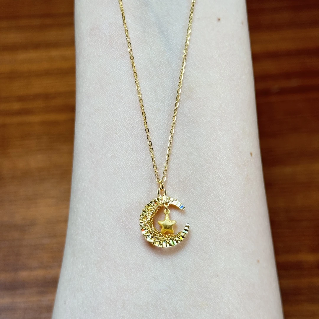 X【幻彩星月套链】足金999精工5G