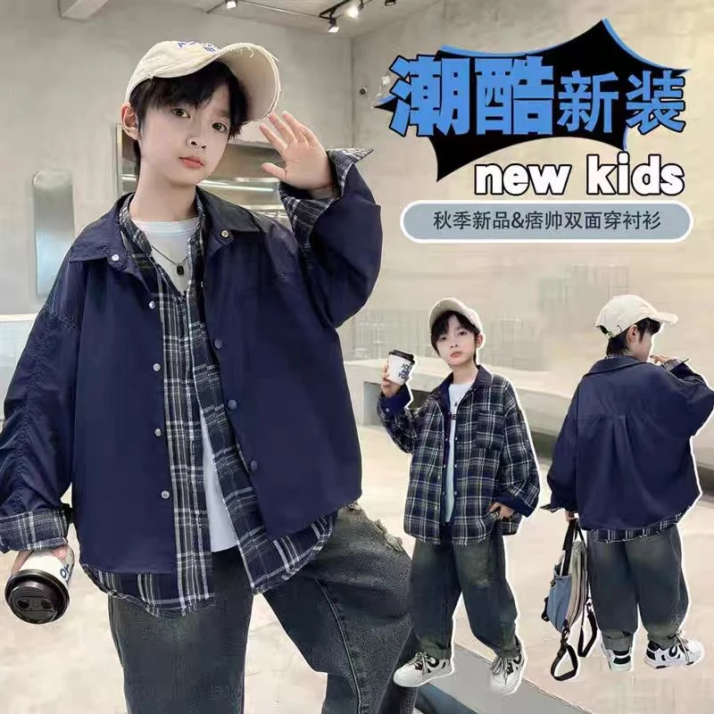 2025款格子上衣宽松单排扣两面穿秋季两件不起球夹克长袖时尚洋气