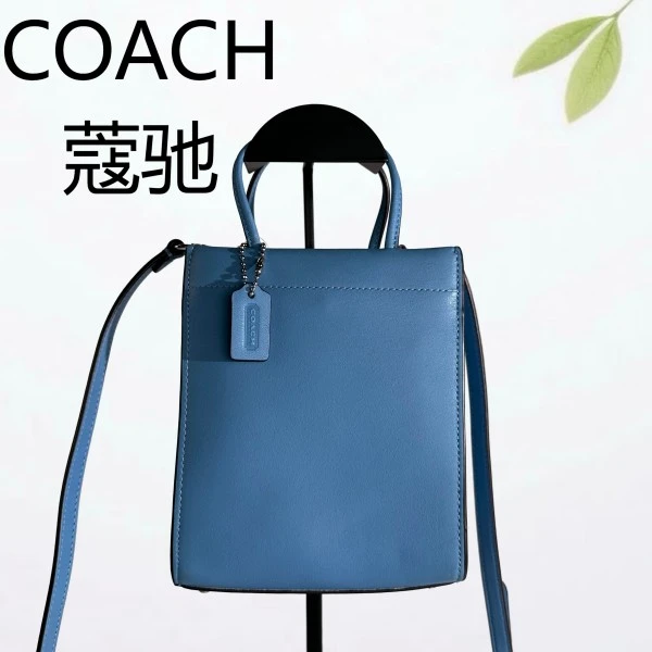 99新 COACH/蔻驰 蓝色琴谱手提斜挎包G25804627底长14X17