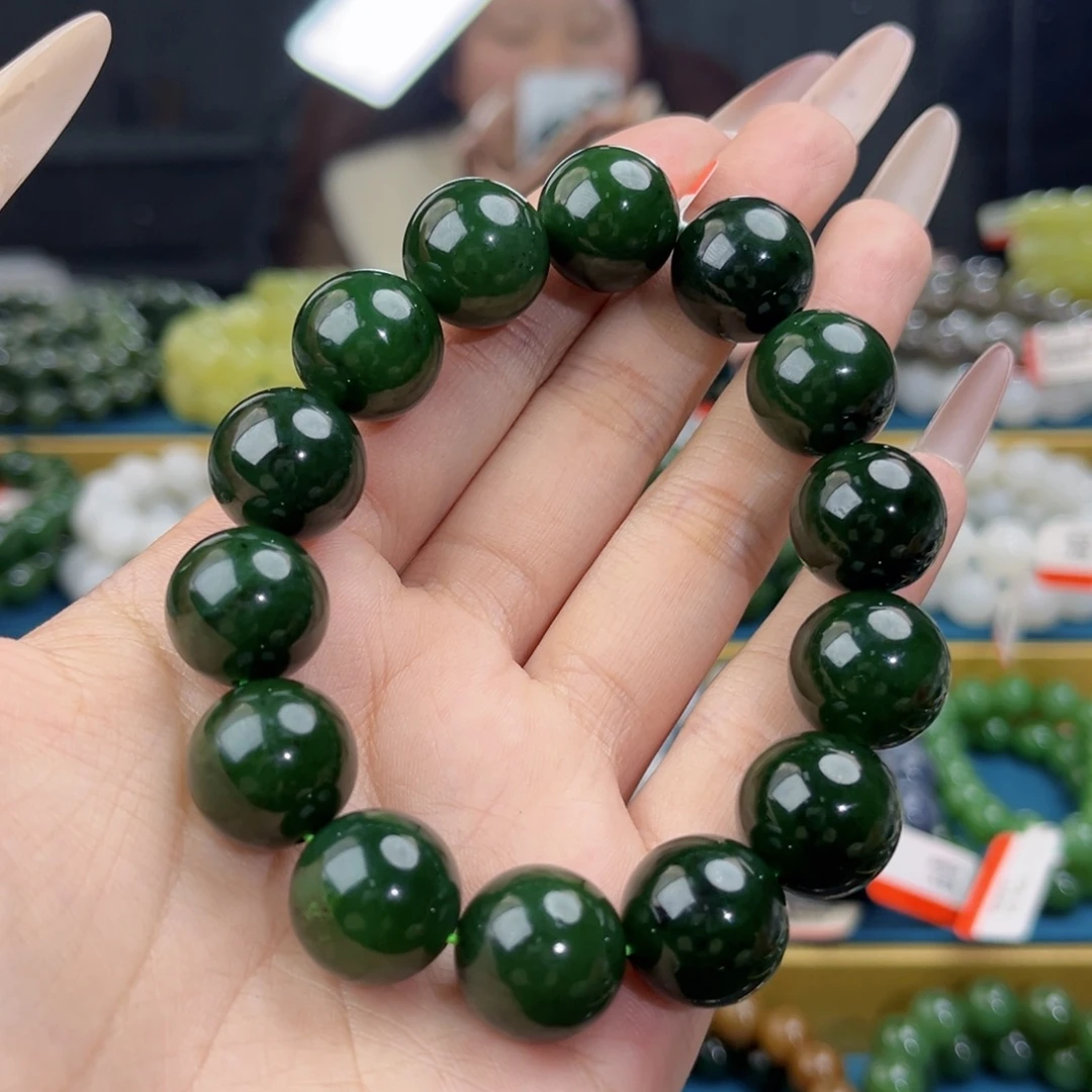 和田玉未镶嵌手链天然和田玉俄碧7号红皮菠菜绿手串16