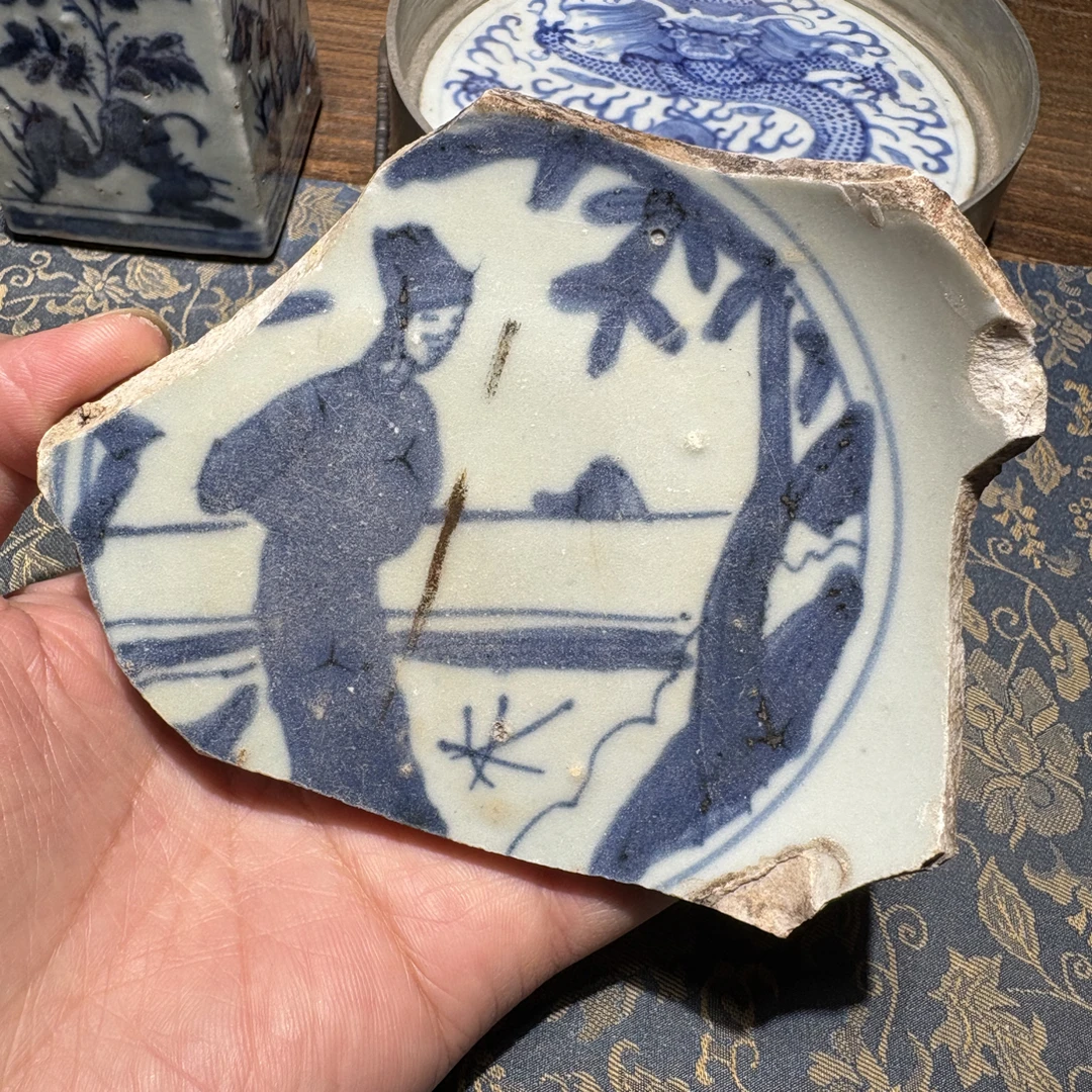 M青花高官人物图瓷片标本学习收藏顺丰包邮全手工制作