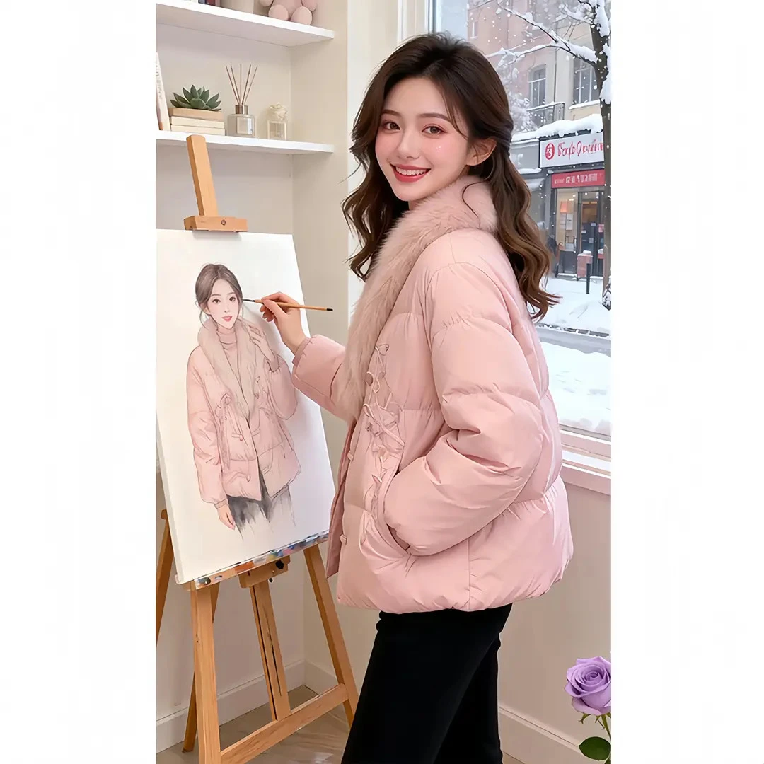 2025秋冬季新款新中式国风提花加绒棉服外套女小个子保暖加厚棉衣