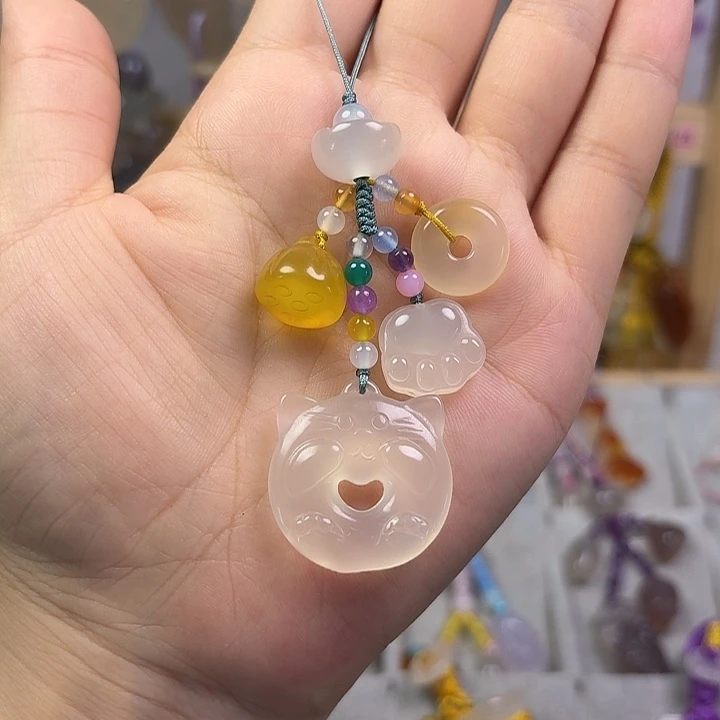 手机挂招财猫小猫爪平安扣莲蓬彩色珠子