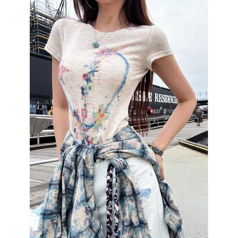 LI婉君【彩纱涂鸦T】春夏新款涂鸦设计时尚T恤上衣LWJ25A1T580