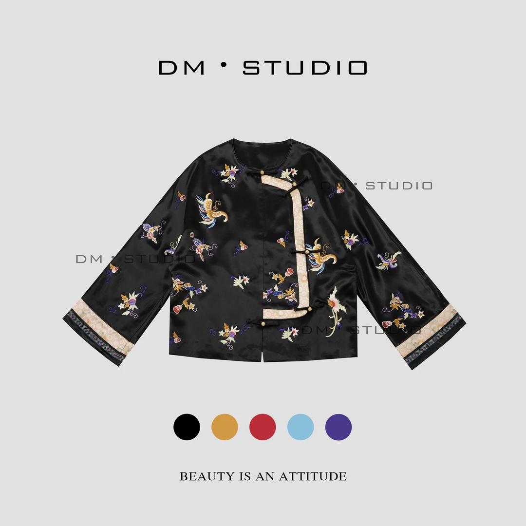 DM•STUDIO/新中式国风重工刺绣盘扣复古醋酸衬衫外套（790086）