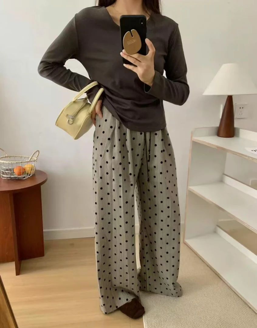 波点 蝴蝶结印花松紧腰抽绳山本裤--9781