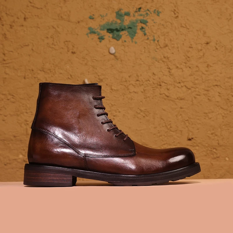 【原创手工】高帮马丁靴男士真皮厚底短靴子秋冬新品靴子男潮