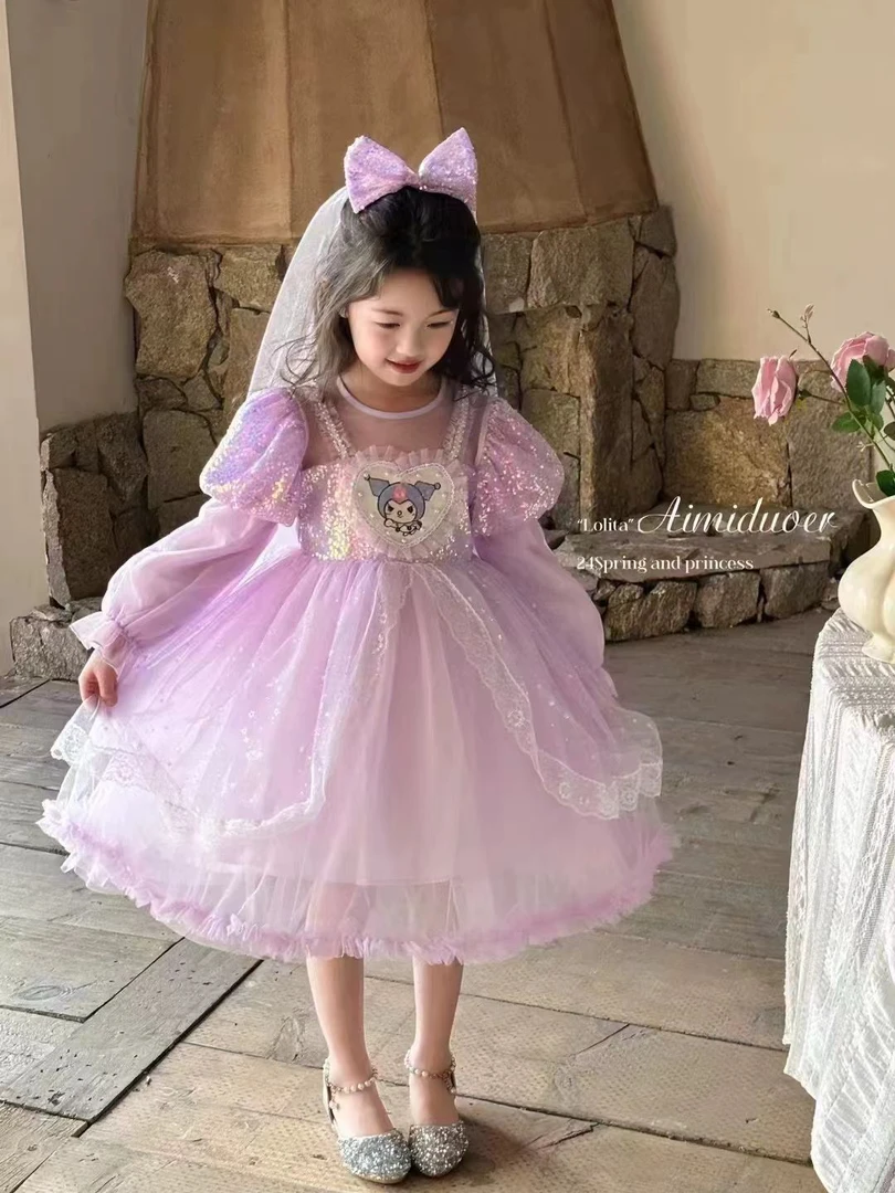 小女孩卡通动漫春秋公主裙礼服连衣裙蓬蓬裙裙子女长袖洋气蓬蓬纱