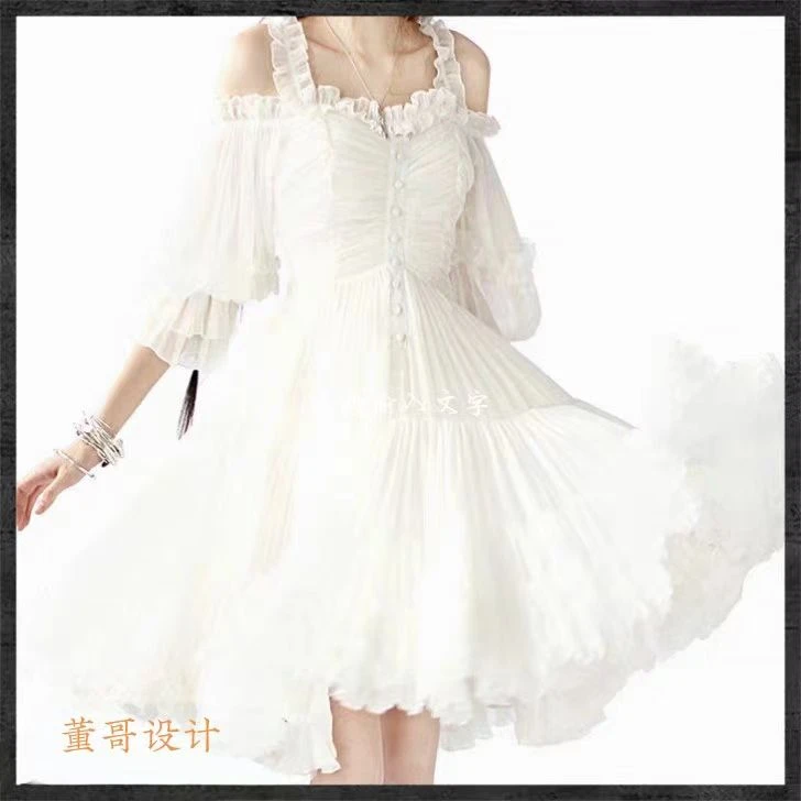 【董哥设计】高腰甜美风法式裹胸成人公主裙