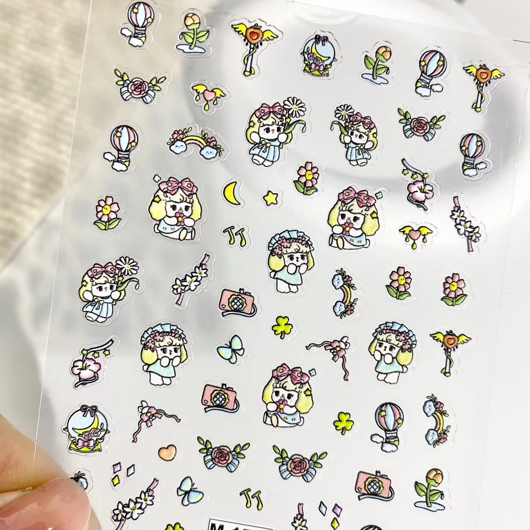 卡通可爱小女孩爱心蝴蝶结立体浮雕美甲贴纸防水背胶指甲装饰贴