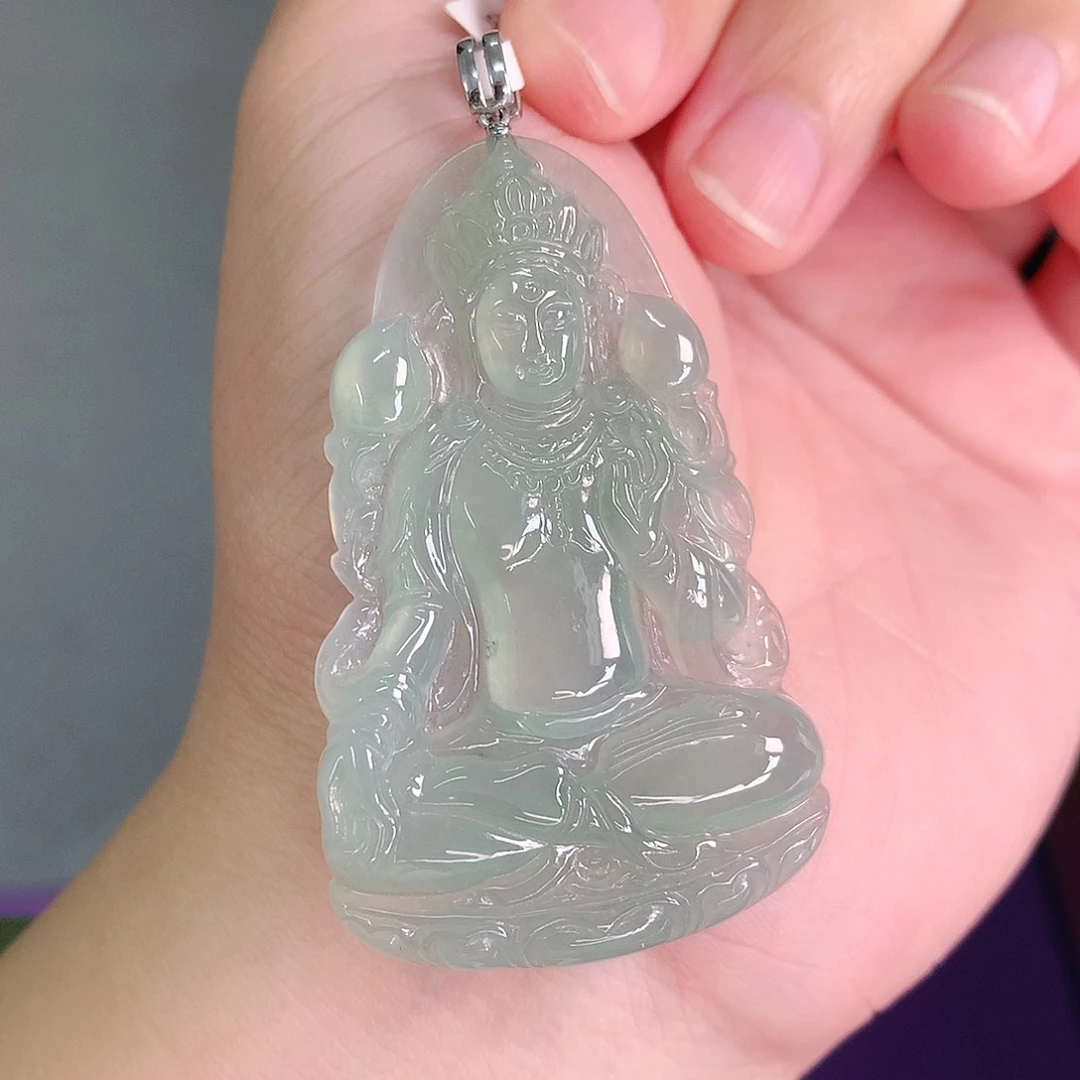 颈饰18K金镶嵌翡翠冰绿大势至54-33-5.6