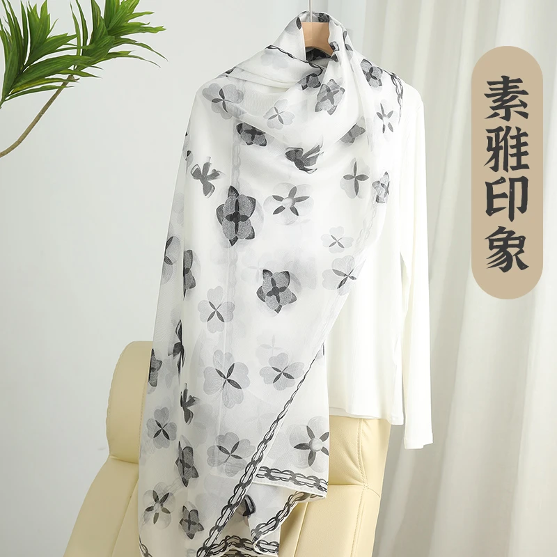 LANZIBES/蓝之蓓真丝西丽纱气质桑蚕丝飘逸长丝巾百搭围巾S8721