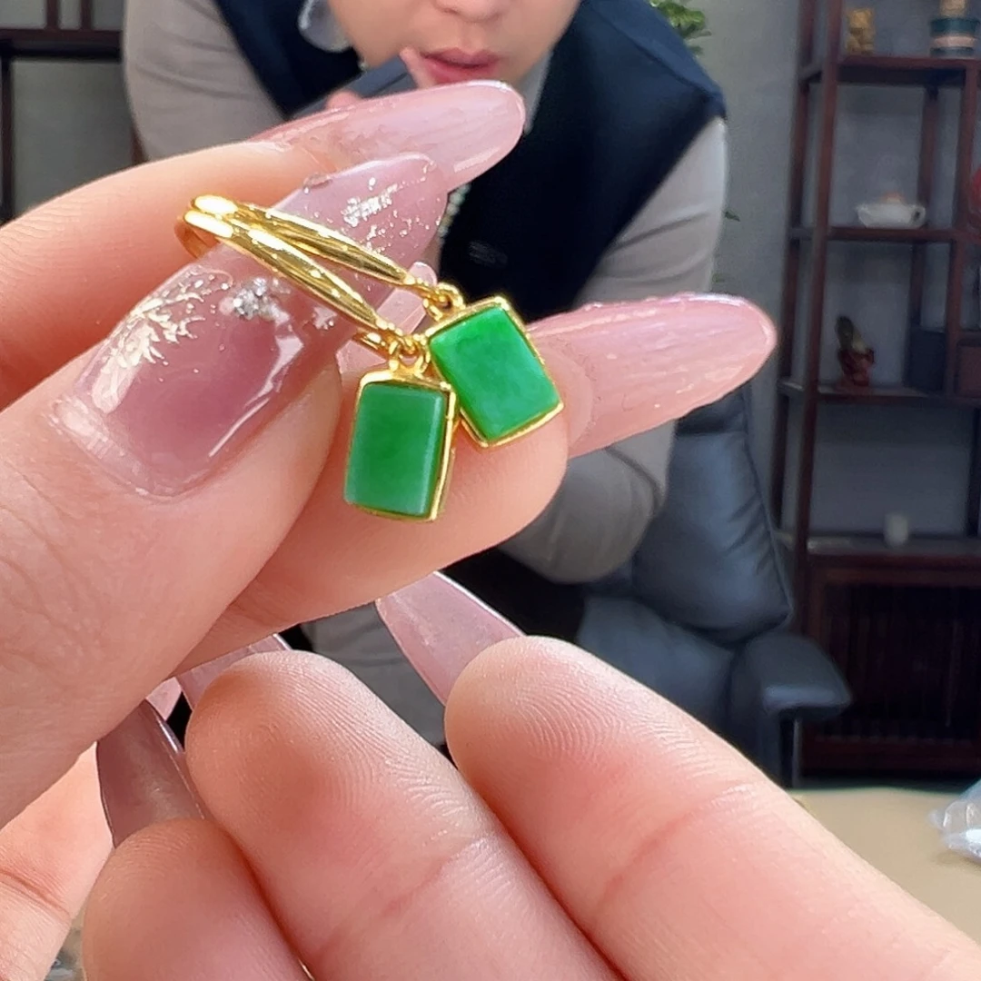 翡翠耳饰银S925镶嵌耳环45