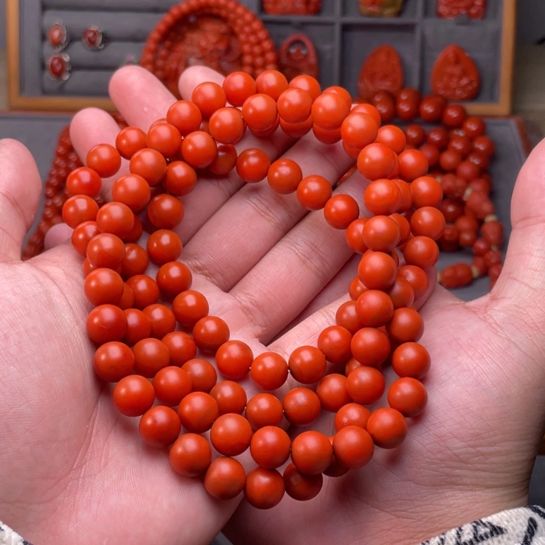 南红玛瑙未镶嵌配饰卡9mm保山啊东寨圆珠108