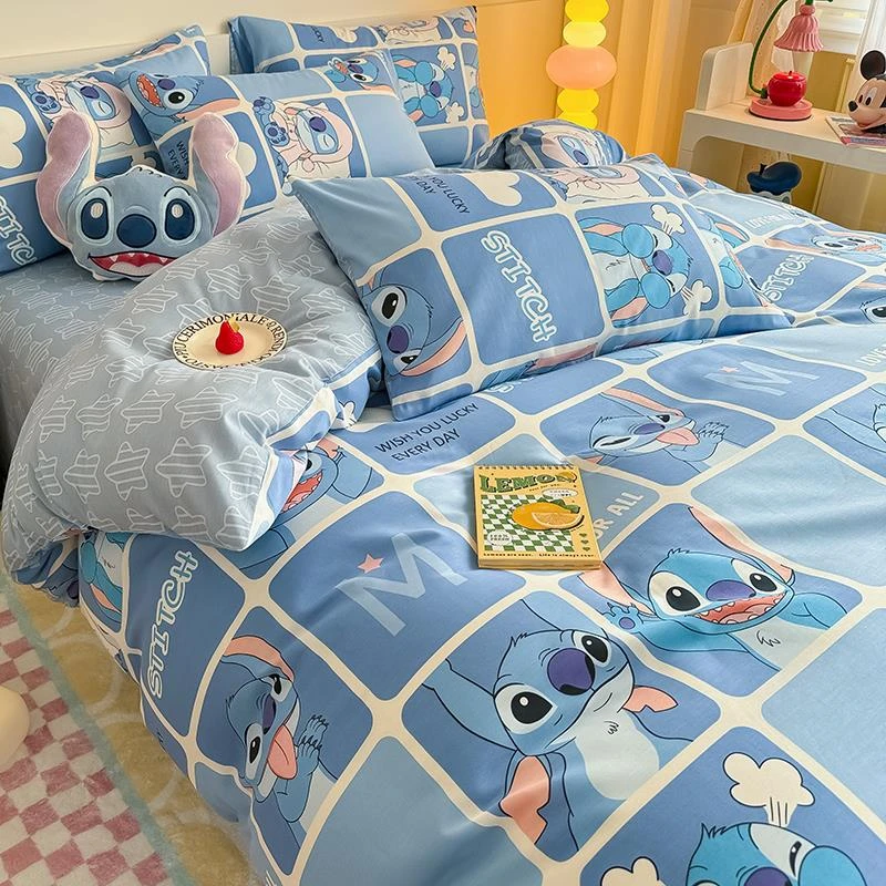 迪士尼纯棉四件套全棉儿童床上用品史迪仔卡通被套宿舍床单三件套