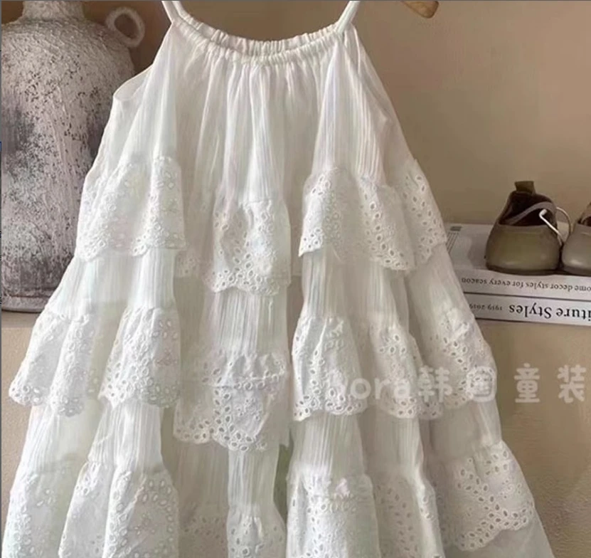 女童连衣裙夏季2025新款超好看吊带公主裙儿童白色裙子海边蛋糕裙