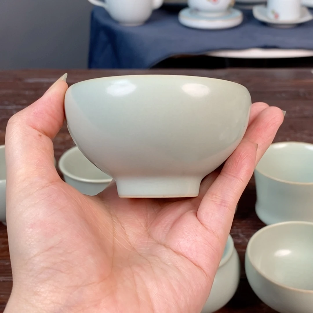 朱砂胎灰青釉 茶碗 开片