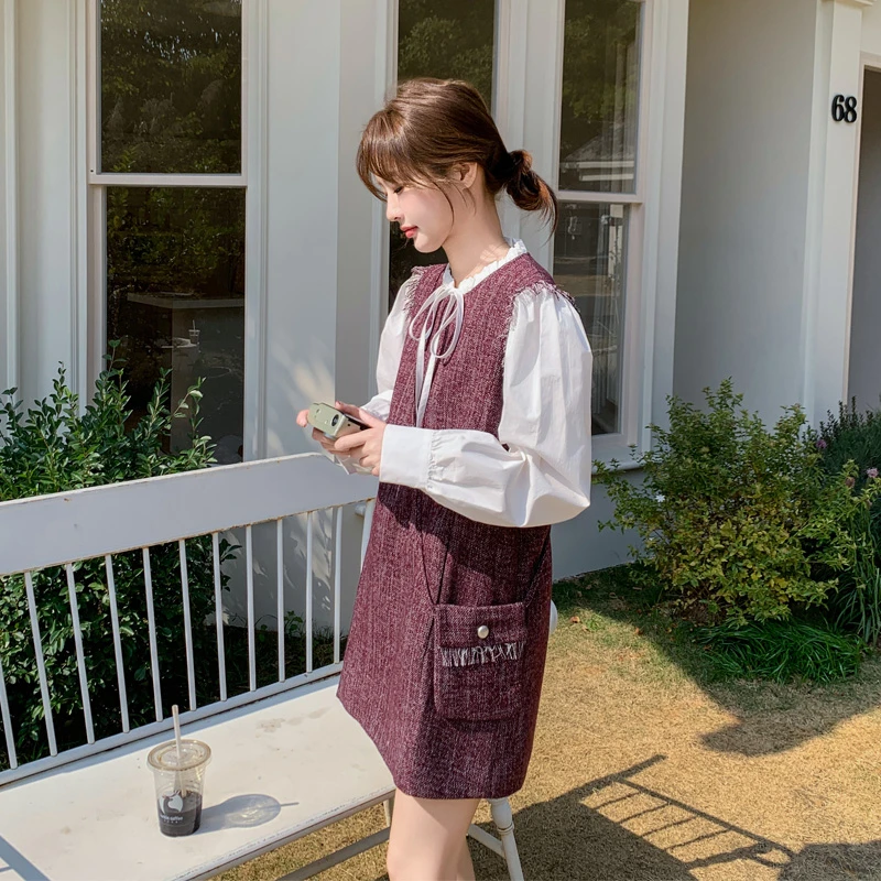 假两件小香风拼接连衣裙女2025春秋新款复古气质名媛韩系穿搭裙子