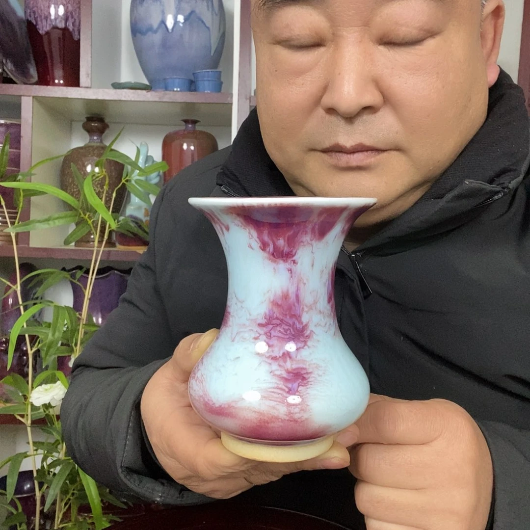 瓶钧瓷花瓶手拉胚赏瓶窑变玉石釉