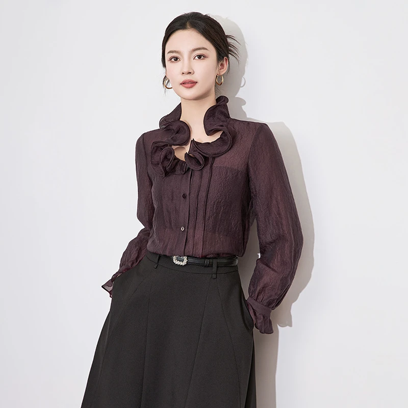 深圳南油轻奢独特女洋气立体花朵小众泡泡绉衬衫2025春季新款衬衣