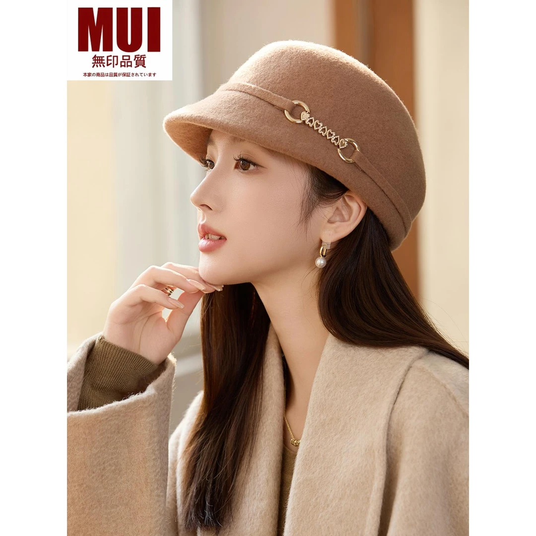 无印品质高品质羊毛呢渔夫帽女2025秋冬英伦冬季秋冬毛绒一体帽子