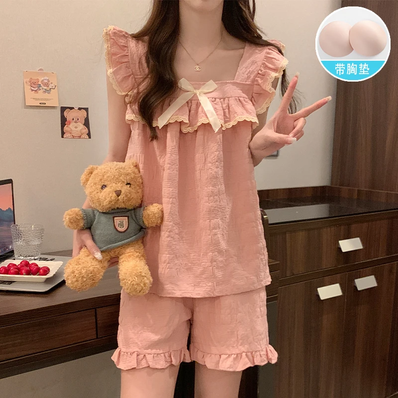 吊带睡衣女夏季2025新款带胸垫网红外出休闲居家小个子家居服套装