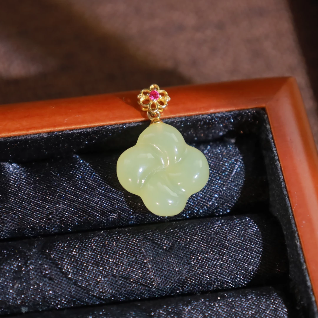 【壹方钰阁】镶银和田玉黄口四叶草经典百搭幸运女士男士设计款