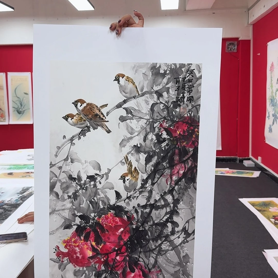 国画四尺三开花鸟国画