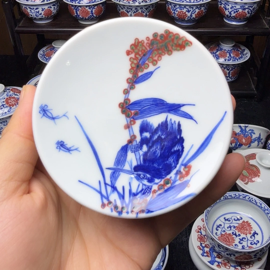 青花釉里红丹翠盖置