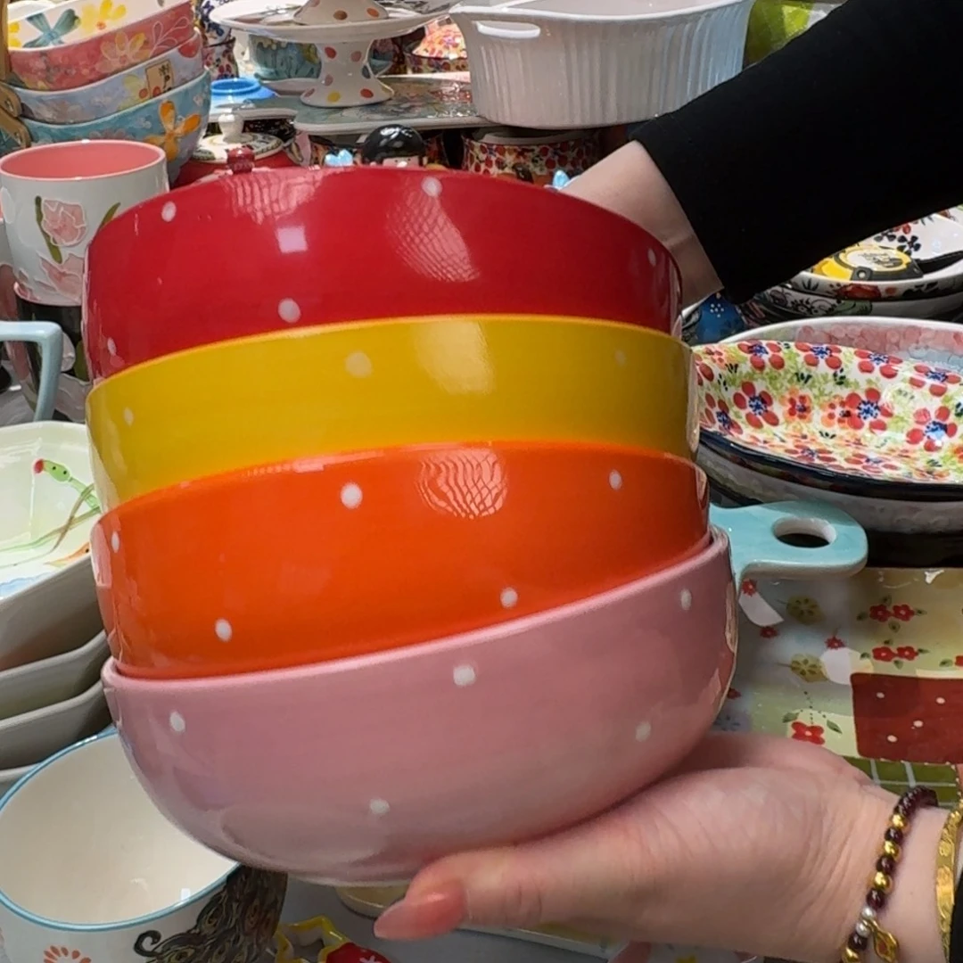 陶瓷6.5英寸波点面碗4只，图片色