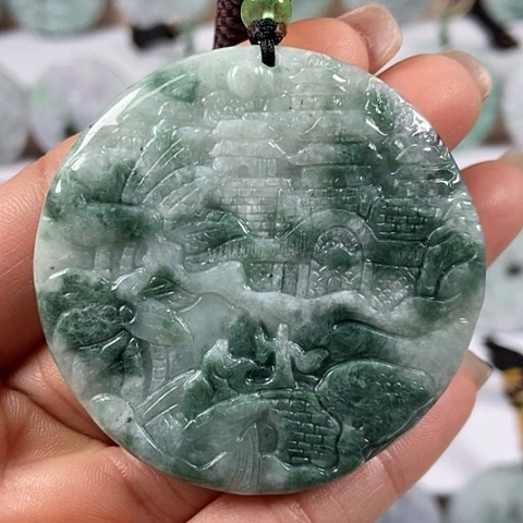 翡翠颈饰未镶嵌山水牌福利