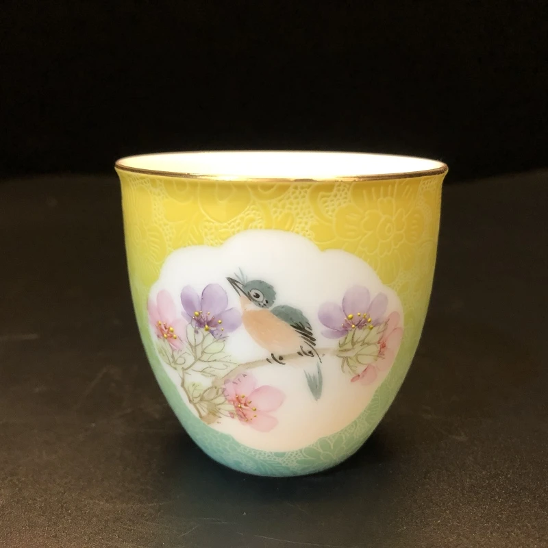12.22/N100400/00591/胡晶/扒花水点桃花缸杯/口径6.6高6.2/110cc