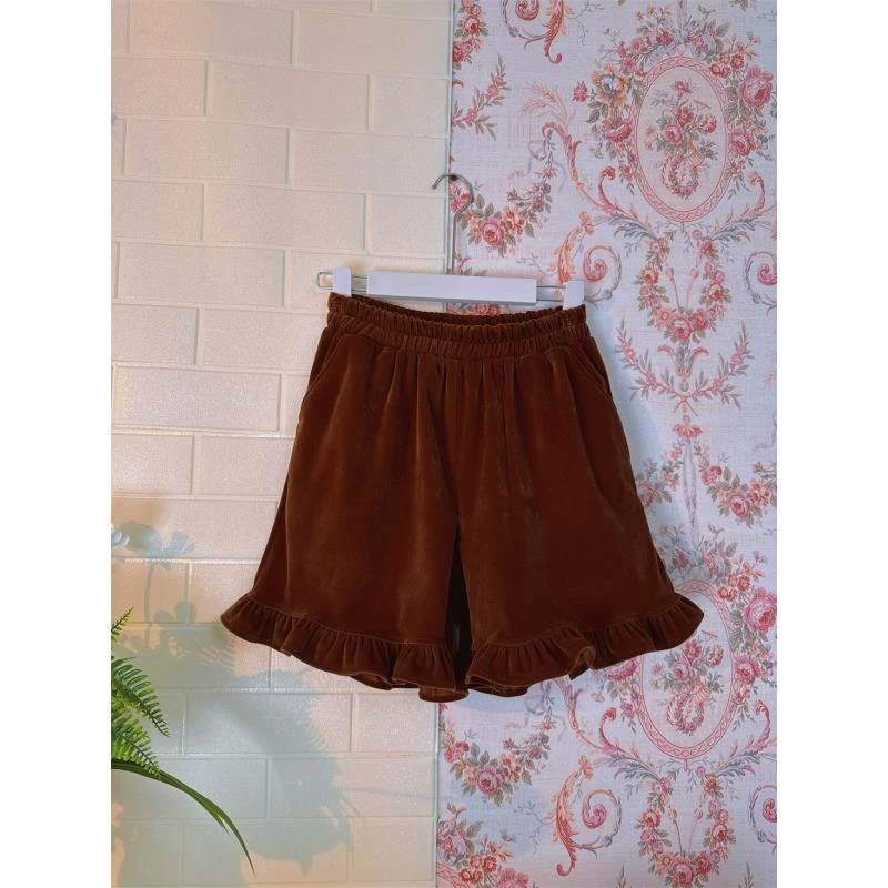 《米粒》83257松紧腰木耳边宽松百搭减龄短裤