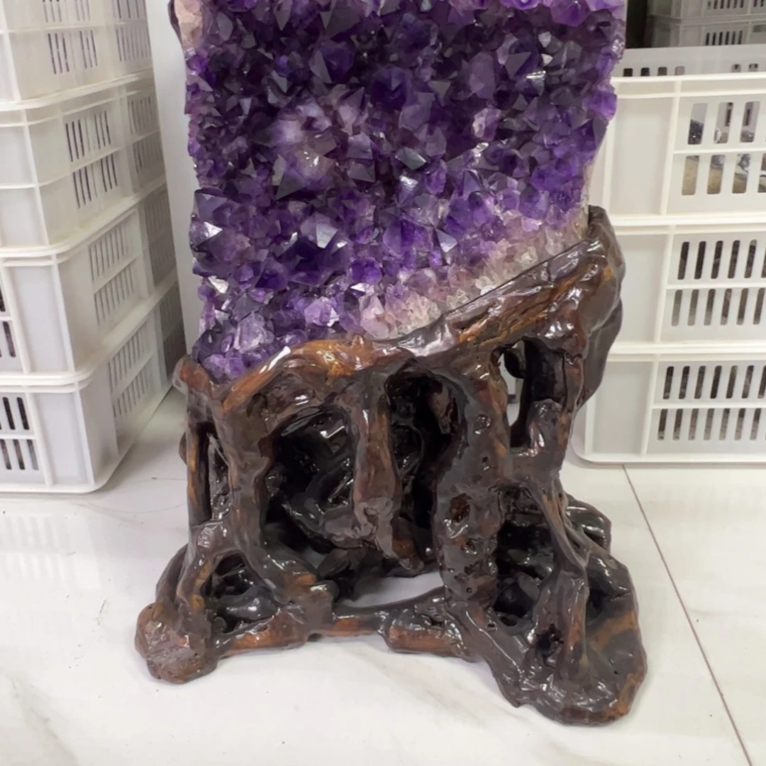 未镶嵌水晶珠宝半成品妖紫大牙晶花屏风