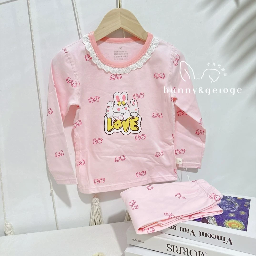 宝宝家居服套装儿童长袖印花圆领卡通秋衣秋裤小童针织分体套装