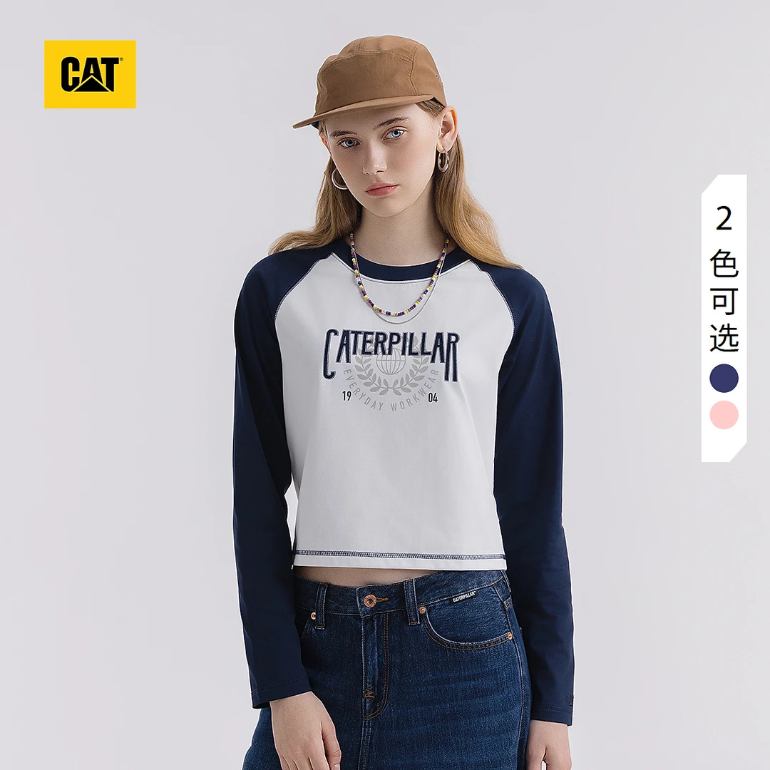 CAT卡特25春夏新品女士户外风撞色拼接无帽长袖T恤CO1TSW1W061
