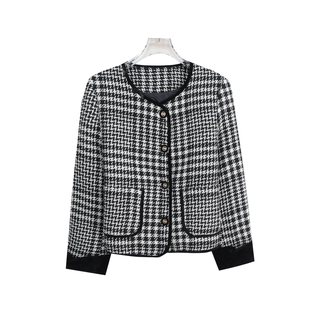 时尚气质圆领高级感千鸟格小香风短款外套X27452