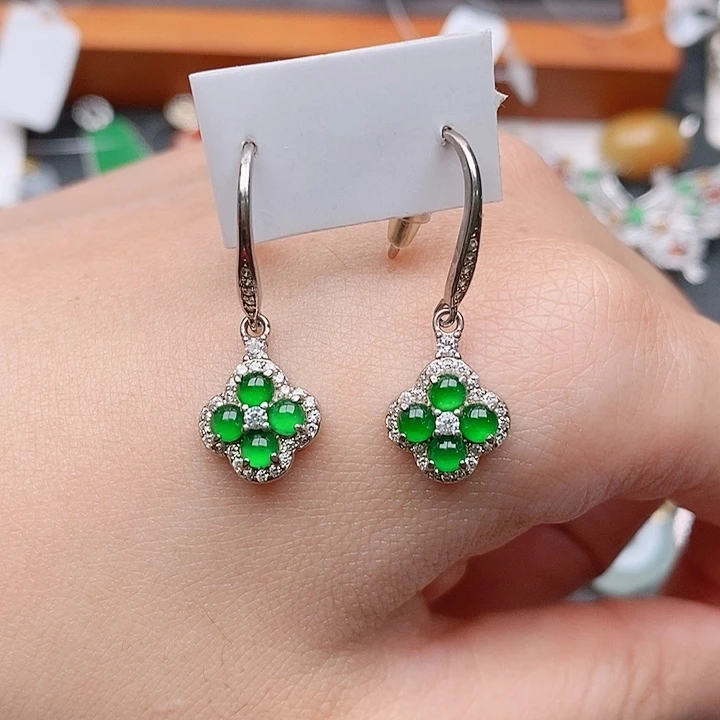 翡翠戒指银S925镶嵌耳钩