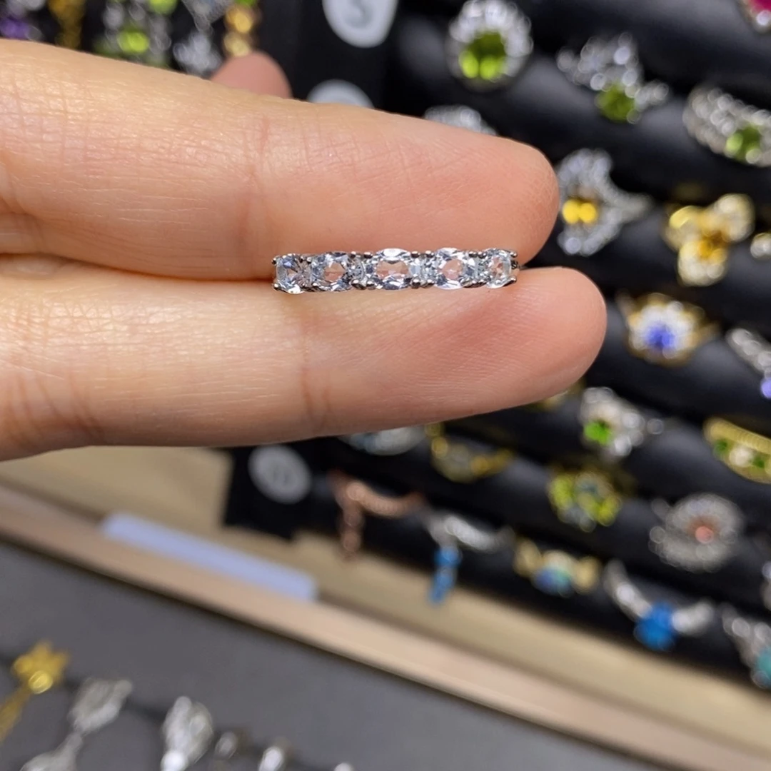 海蓝宝石戒指银S925镶嵌