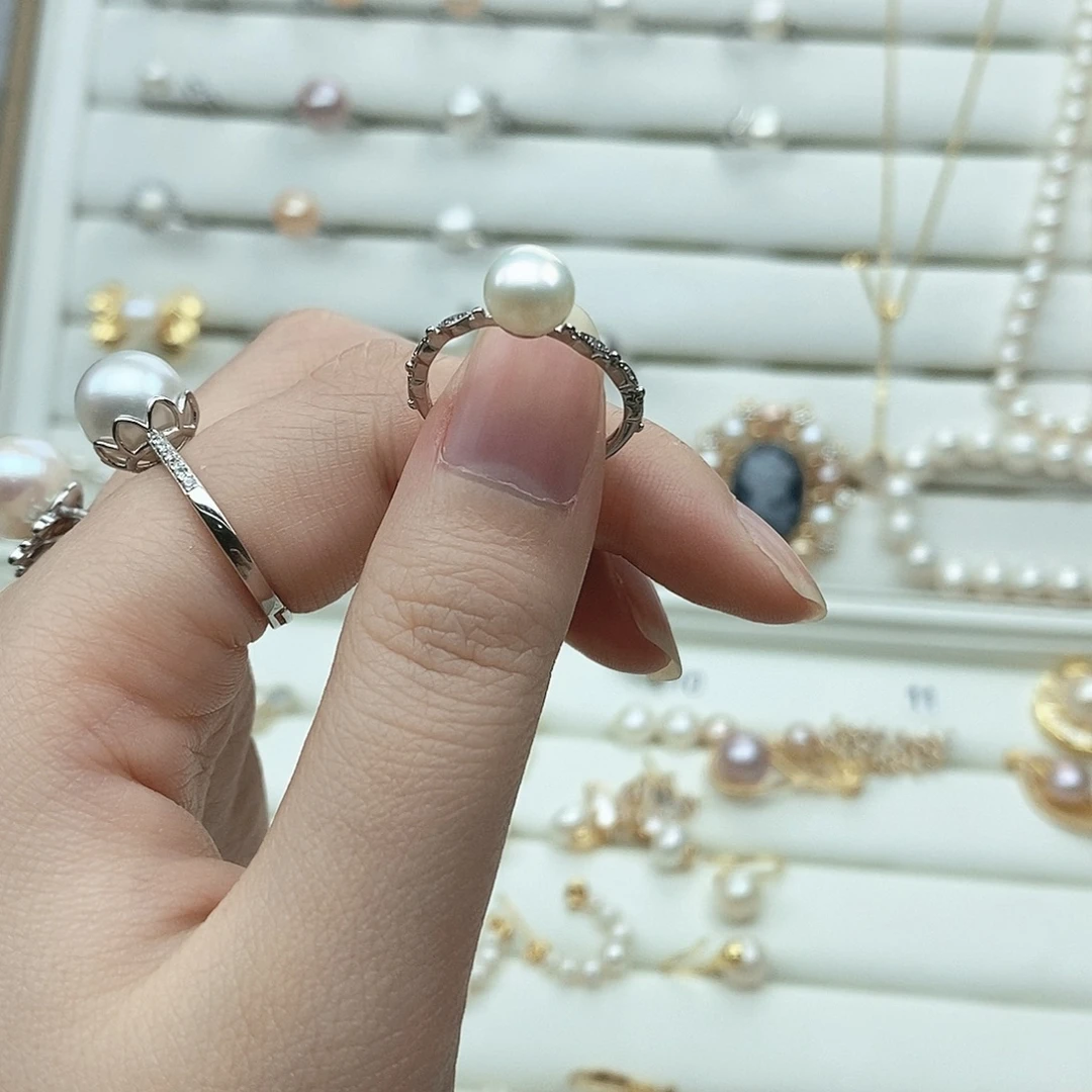 用***6海水珍珠戒指银S925镶嵌