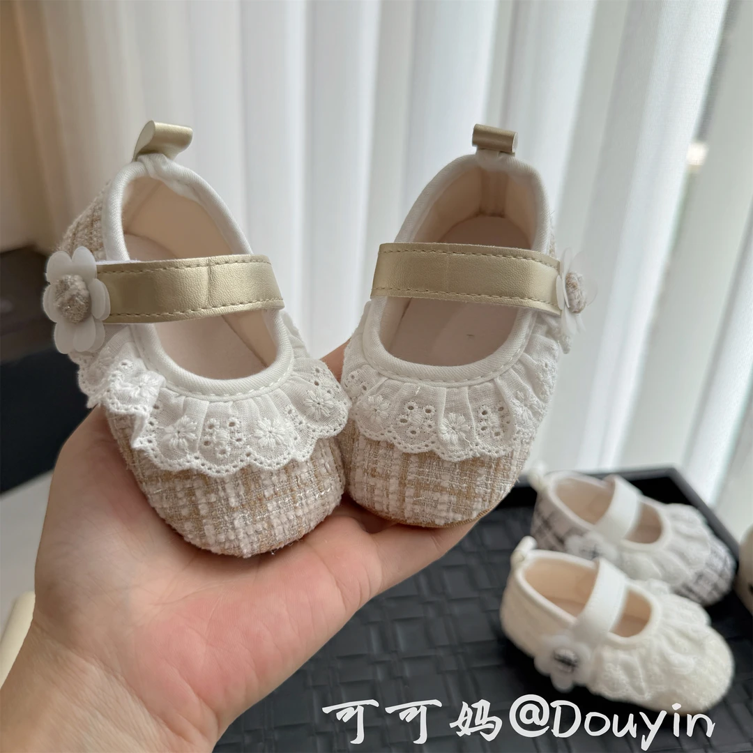婴幼儿0-1岁女宝宝百天周岁小香风公主鞋春秋软底不掉跟学步单鞋